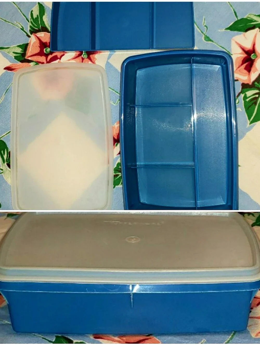 Vintage Blue Three (3) Piece Sectioned Tupperware